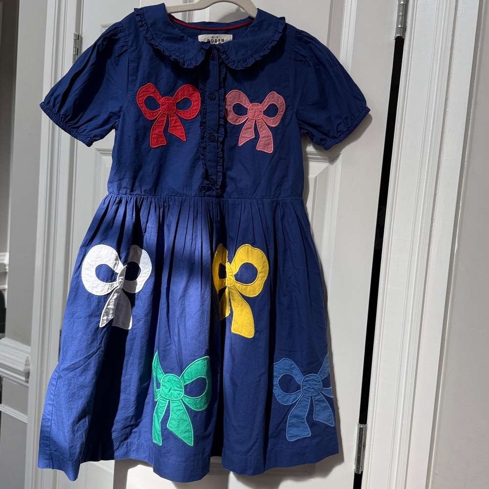 Boden Girl’s Blue Bow Applique Dress - Picture 2 of 5